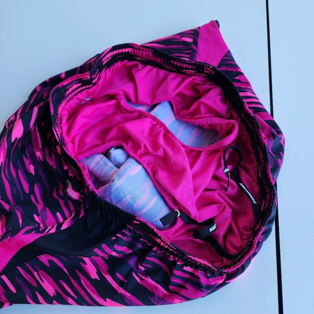 NIKE Women’s Dri-Fit Black & Pink Athletic Running Shorts Elastic Waist Medium - Picture 9 of 11